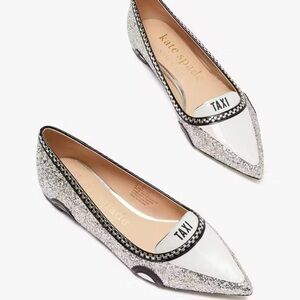 Kate Spade Silver Glitter Go Go Taxi Flats Shoes Size 9